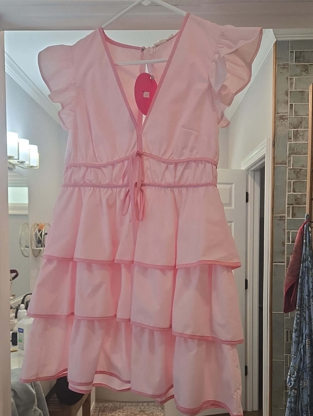 Main Strip Light Pink Tiered Ruffle Dress